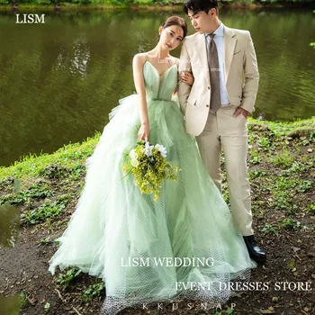 LISM Фея Светло зелени сватбени рокли от тюл на спагети презрамки и без ръкави За фотосесия на корейската Дама