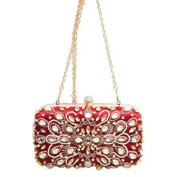Модерен женски клатч от винен кристал с перли, дамски вечерна чанта на верига, дамски портфейл