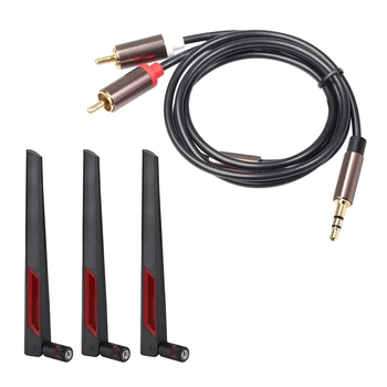1 Бр. Кабел Rca Hifi Стерео аудио кабел 3.5 мм-2Rca и 1 Комплект SMA 8dBi 2,4 G/5,8 G Двухдиапазонная Антена Wifi Адаптера на Рутера