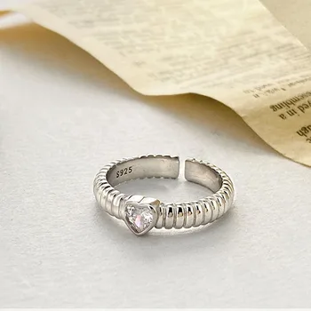 100% Стерлинговое сребро Проба 925, циркон, публично пръстен със сърце на любовта, за жените, дизайн на бижута от модните направления за момичета, Подарък за рожден Ден, Директна доставка
