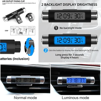 1X Портативни Автомобилни Цифрови LCD Часовници 2 В 1 и Дисплей на Температурата Електронен Часовник Термометър Със Синя Подсветка Автомобилни Аксесоари