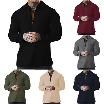 2023 Нова Мъжка риза с къси ръкави, Ежедневни Бизнес блузи, Ризи Поло с цип, Мъжки Ризи Polo Homme с дълъг ръкав, Модни Корея Тънка тениска с ревера