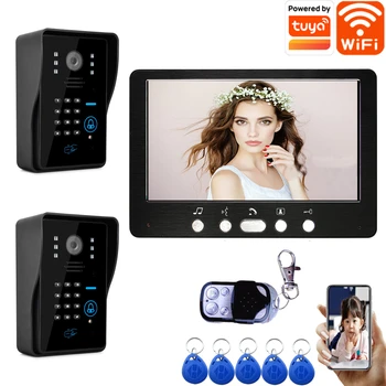 7-инчов WIFI видео телефон за апартамент с жична камера за видеодомофон 1080P с парола и RFID разблокировкой Sasha