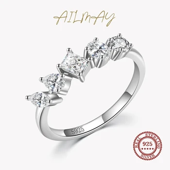 Ailmay Really925 Стерлинговое Сребро, Модерно Луксозно Брилянтният пръстен с геометричен цирконием неправилна форма за жени, романтична сватбена украса
