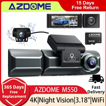 AZDOME Dash Cam M550-3CH 4K Автомобилен Видеорекордер 3 Камери 1080 Запис на Камера за Задно виждане С GPS за Нощно Виждане WIFI Паркинг Монитор за Кола