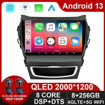 Carplay Android 13 Авто радио, мултимедиен плейър за Hyundai Santa Fe 3 2013 - 2017 Навигация, стереоприемник GPS 2 Din