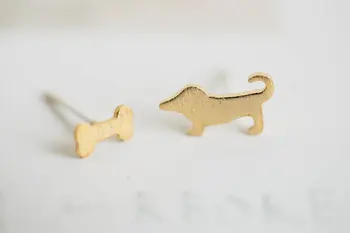 Jisensp Прост дизайн, красиви обеци с малко куче и кост, сладко кученце, модни бижута за уши, подарък за рожден ден за жени и деца