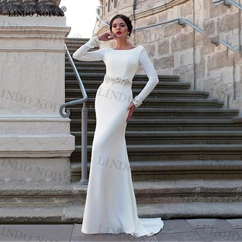 LINDO NOIVA 2023 Бохо Просто елегантно атласное сватбена рокля на Русалка с отворен гръб, сватбена рокля с дълъг ръкав за жени, рокли с влак