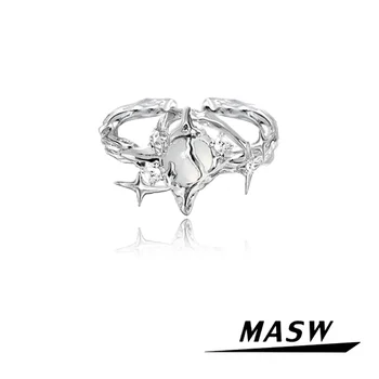MASW Оригинален дизайн, Стръмни Тенденция бижута, Висококачествен Месинг със сребърно покритие Пръстени със Звездите, За жени, Подарък за момичета
