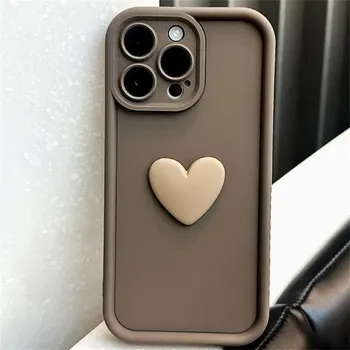 Moskado Сладко 3D Love Heart Обикновен Калъф За Телефон iPhone 11 12 13 14 15 Pro Max XR XS 7 8 Plus Мек устойчив на удари Калъф От TPU