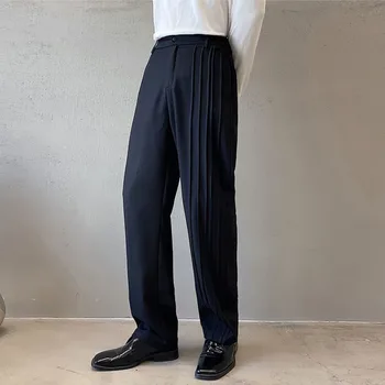 Trend Плиссированный дизайн 2023 Директен мъжки костюм Ежедневните Модерни панталони Мъжки Японски Корейски градинска дрехи Реколта Шикозни панталони