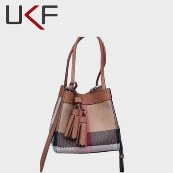 UKF, новата модерна дамска чанта за чанта от платно и кожа 2023, дамски луксозна клетчатая чанта през рамо, дамски маркови дизайнерски чанти