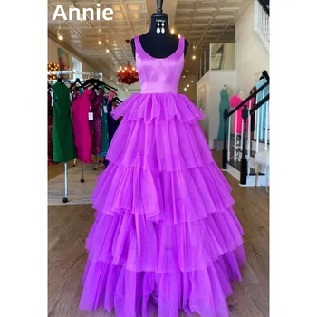 Абитуриентски рокли Ани Purple Принцеса От атласного тюл, многослойни вечерни рокли, Красиви вечерни рокли, А-образна форма 2024 Vestidos De Fiesta
