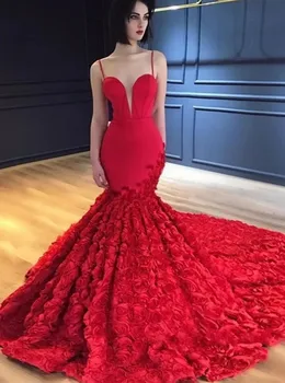 Абитуриентски рокли на русалка с червени цветове и отворен гръб, сатенени вечерни рокли с тънки спагети презрамки, арабски халат Soiree De 2024