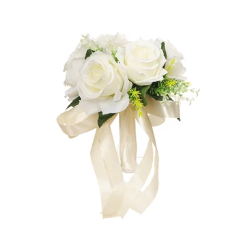 Булчински Букет От Бели Копринени Цветя, Рози Изкуствен Букет С Цветя В Ръцете Сватбени Аксесоари Mariage