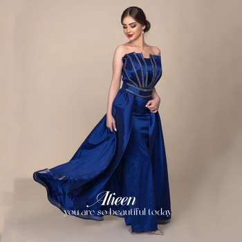 Вечерни рокли Aileen от сатен за жени, Вечерна рокля, Елегантно Лукс, Изящество на известни Личности, Блестящо бижу, без презрамки, синьо