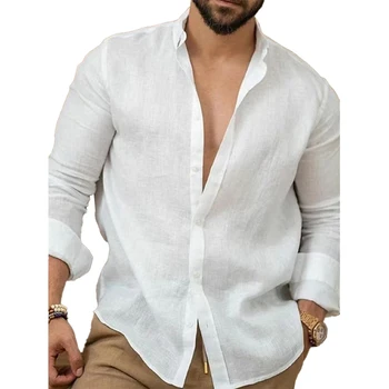Висококачествени мъжки ежедневни однотонная риза с дълъг ръкав, блузи с яка, блузи, тениски, плажни копчета, стилни и здрави