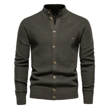 Вязаный мъжка жилетка AIOPESON, Памук висококачествен пуловер с имитация на шията копчета за мъже, Нови зимни, модерен дизайн жилетки за мъже