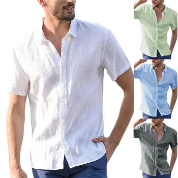 Гореща разпродажба на мъжки тениски с къс ръкав, Памучни ленено летните едноцветни блузи с отложным яка, быстросохнущих, ежедневна плажен стил