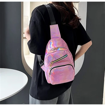 Дамски нагрудная чанта лазерно цветове, модни дамски чанта през рамо, тенденция женствена чанта на едно рамо в корейски стил