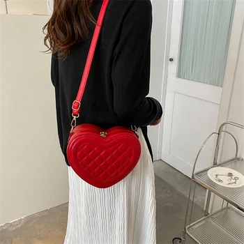 Дамски чанти през рамо от изкуствена кожа, модерен обикновена чанта-незабавни посланици във формата на сърца, малки чанти, дамски ежедневни чанти през рамо