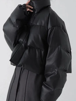 Дамско зимно яке от изкуствена кожа с топъл шал яка подпора, пуховое палто с подплата, дамски Корейската мода реколта ежедневни къса горна дреха с цип