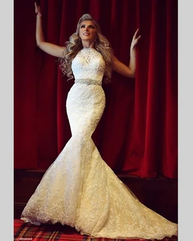 Дантелен халат mariee de с високо воротом, сватбената рокля на Русалка С Апликации И мъниста 2023, рокли за майката на булката vestido de noiva