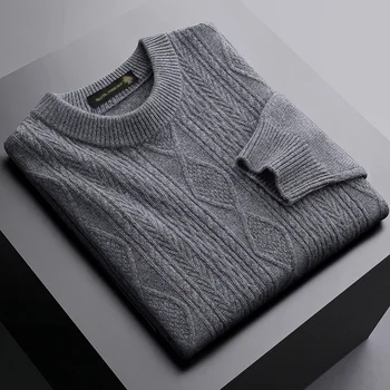 дебел мъжки пуловер с кръгло деколте за есента и зимата от 100% памук