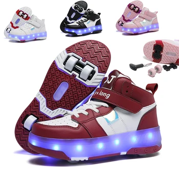 Детски високи маратонки от светящимся езда на четири колела, заряжающиеся от USB, ролкови кънки с led подсветка, детски ежедневни обувки за момчета и момичета
