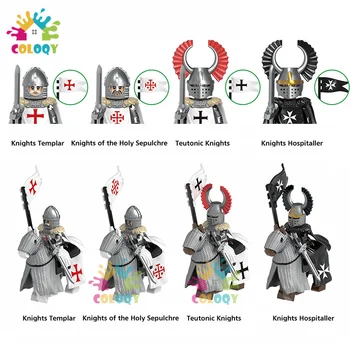 Детски играчки Рицари-тамплиеры, градивни елементи, мини-фигури на бойни коне, тухли средновековието, играчки за деца, подаръци за рожден Ден