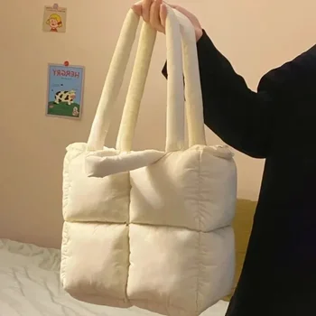 Дизайнерски пухлая чанта през рамо, жените стеганая голям чанта от памук и пуховых пера, зимна чанта за пазаруване Bolsas