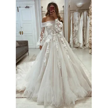 Дизайнерски сватбени рокли с кружевными апликации във формата на сърце и сако с открити рамене, струята, плажни сватбени рокли Vestidos De Новия