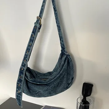 Дънкови дамски чанта 2023 Нови Еко дамски чанти за многократна употреба, холщовые чанти за пазаруване, пътни чанти през рамо, дънки унисекс, чанти през рамо, за да купувачи