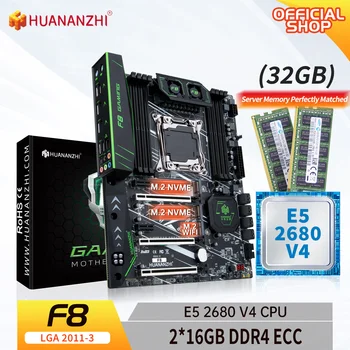 Дънна платка HUANANZHI X99 F8 LGA 2011-3 XEON X99 с процесор Intel E5 2680 V4 с комбиниран комплект памет от 2*16G DDR4 RECC NVME SATA