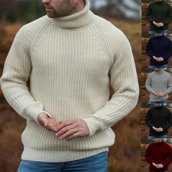 Есенно-зимния мъжки топъл пуловер с висока яка и с дебелина на дъното 2023 година