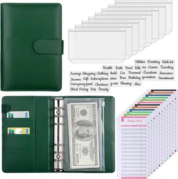 Зелена нискотарифна папка с плик джоб, спестяванията папка A6, бюджетният паричен плик, органайзер за банкноти, спестовна бюджетен план