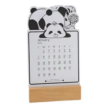 Календари с животни в 2024 година, месечната подвижна настолен календар с пандой, сладък настолен календар за дома, клас, настолен календар за 12 месеца