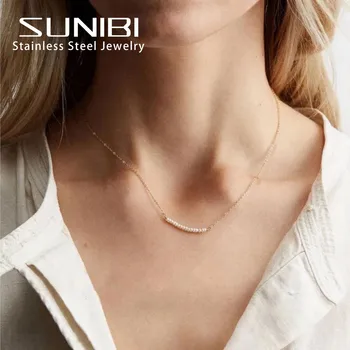 Колие с окачване от кристали SUNIBI за жени, Позлатени Многослойни колиета-chokers от неръждаема стомана, Модни бижута на едро