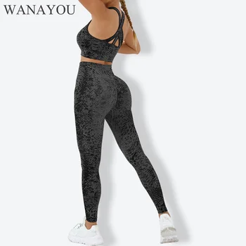 Комплект за йога WANAYOU, 2 броя, комплект за фитнес, Тренировочная облекло за жени, безшевни гамаши с висока талия, спортен сутиен, костюми, дамски дрехи