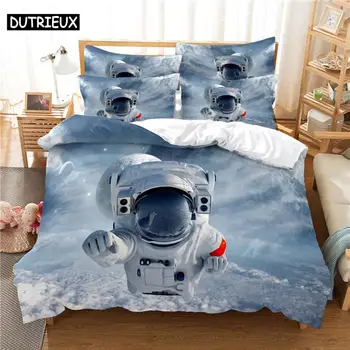 Комплект спално бельо за астронавти, комплект пододеяльников, 3d-спално бельо, печат, Дигитален печат, Комплект спално бельо размер Queen Size, Модерен дизайн