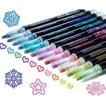 Контур на doodle с блещукащите маркери заслепява: Набор от метални двухлинейных блестящи химикалки Super Squigglesdazzlers