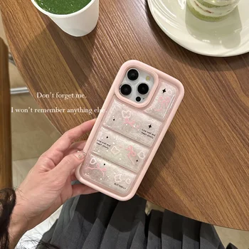Корейски INS Сладко Розово пуховик с лък и една пеперуда, калъф за iPhone 15 14 13 Pro Max 12 Pro Plus, устойчив на удари-мек силиконов калъф