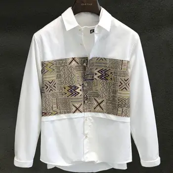 Корейски тенденция на Мъжката мода, Ретро однобортный топ с принтом в стил мозайка, Пролет-лято, Фини Свободни ризи с отложным яка, копчета