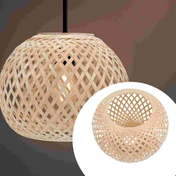 Лампа за лампи Висящи абажури от бамбукова тъкан, лампа за полилеи в селски стил от ратан, окачени таван плетени абажури за полилея в селски стил