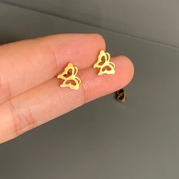 Лесни сладки малки обеци-на карамфил във формата на пеперуда златен цвят, женски кухи сладки животни, бижута-копчета от неръждаема стомана
