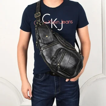 Луксозна нагрудная чанта за мъже от естествена кожа, скута чанти, мъжки пътна модерна чанта-прашка, мъжка чанта през рамо, месинджър през рамо