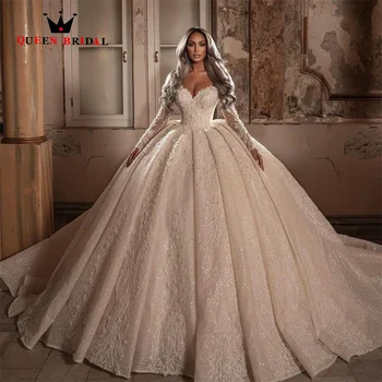 Луксозни Буйни Сватбени рокли Принцеса С Дълъг ръкав Пайети Тюл Кристални Мъниста 2023 Нов Дизайн на Сватбена рокля по поръчка JT47M