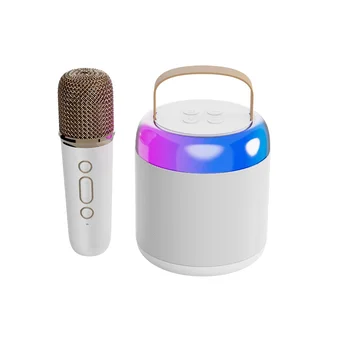 Микрофон, Bluetooth-високоговорител, народно пеене, домашен KTV, преносимо външно аудио (бял)