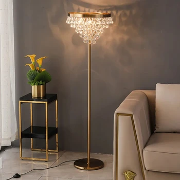 Модерни кристални led лампи, Луксозна златна застояла лампа за декориране на дневна, кабинет, спалня, ъглови подови тела са