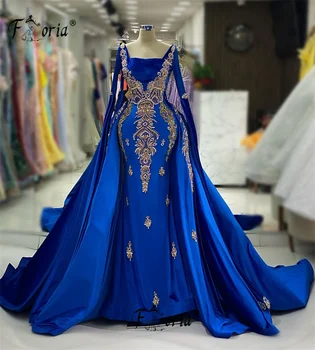 Модни Кристални мъниста, с Кадифени Вечерни рокли на Русалка, горна пола на Кралското синьо на цвят с дълъг ръкав, Дубайское-секси вечерна рокля за бала, Vestidos Gala